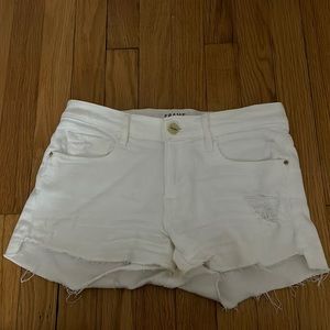 Frame white distressed denim shorts